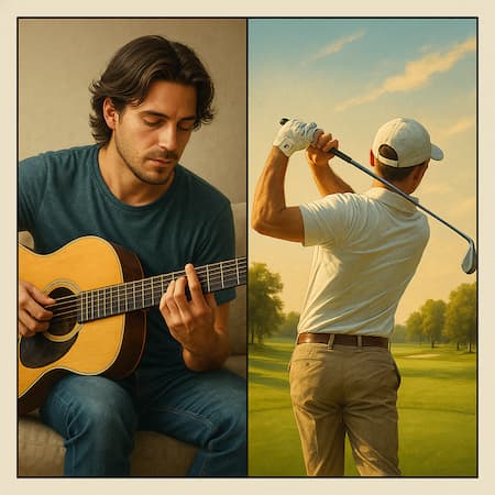 playing guitar and playing golf