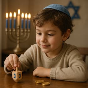 boy playing with dreidel
