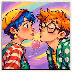 two people kissing on the cheek