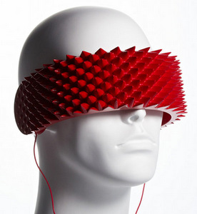 Image: Spikey red headphones that wrap over the eyes