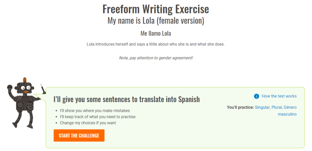 Free Spanish writing practice