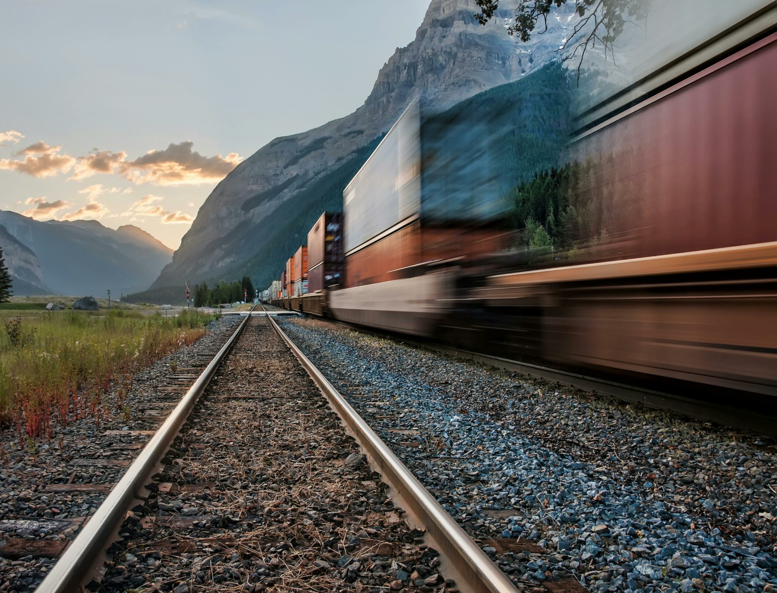 train going through mountains