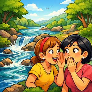 a river and two women gossiping