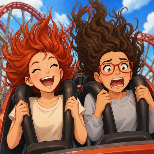 Inma and Silvia on a roller coaster