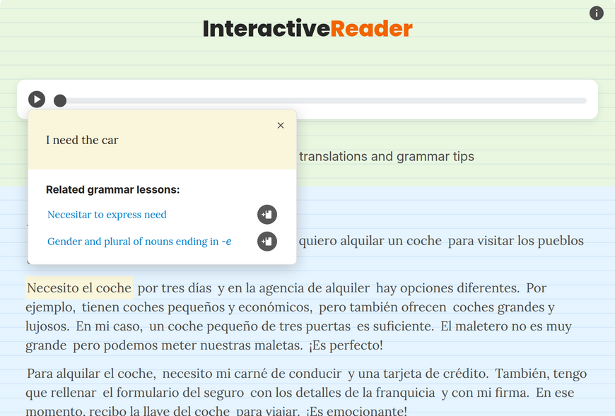 Spansh reading exercise from KwizIQ