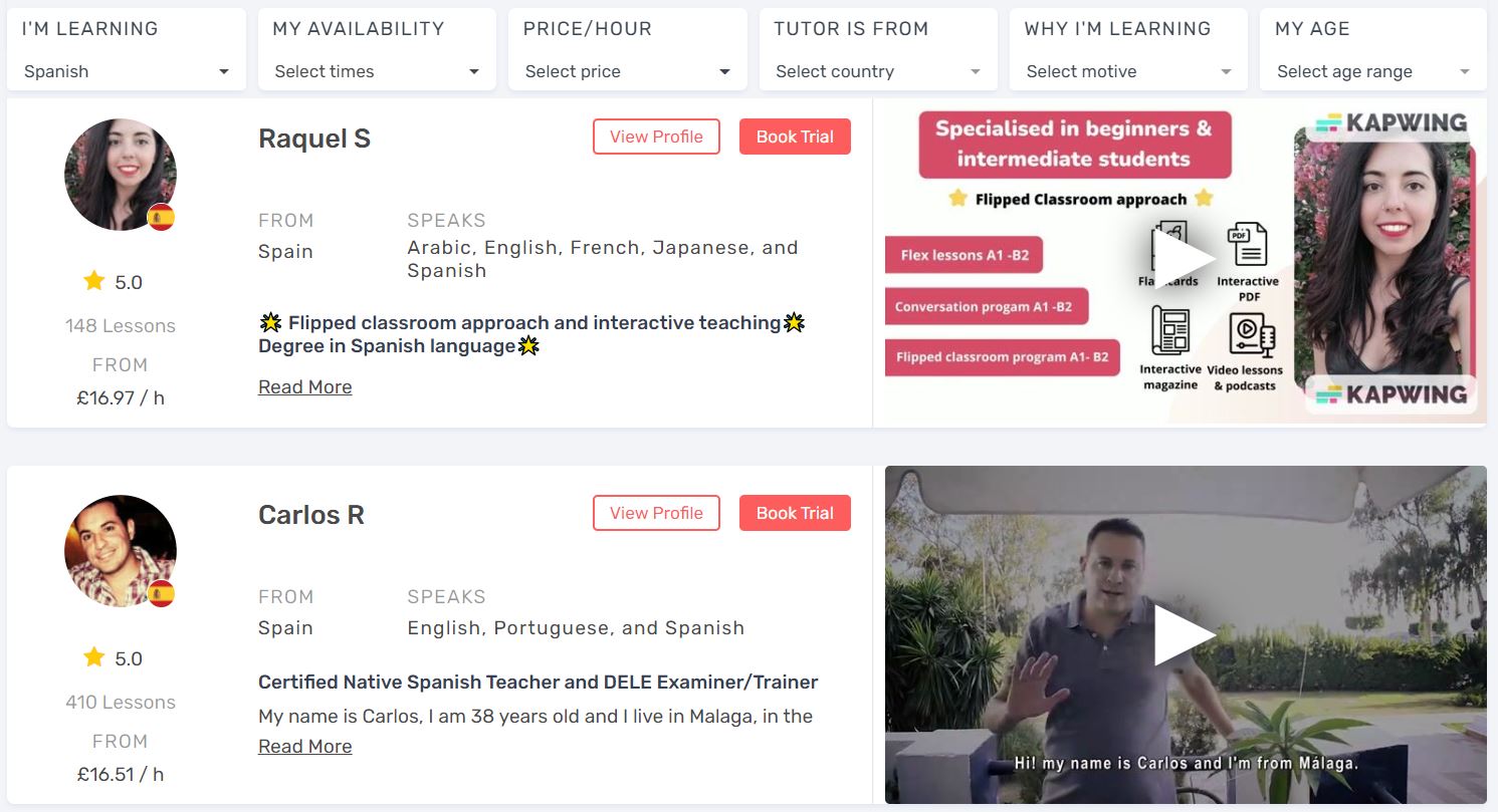LanguaTalk-Spanish-tutors-listings-page